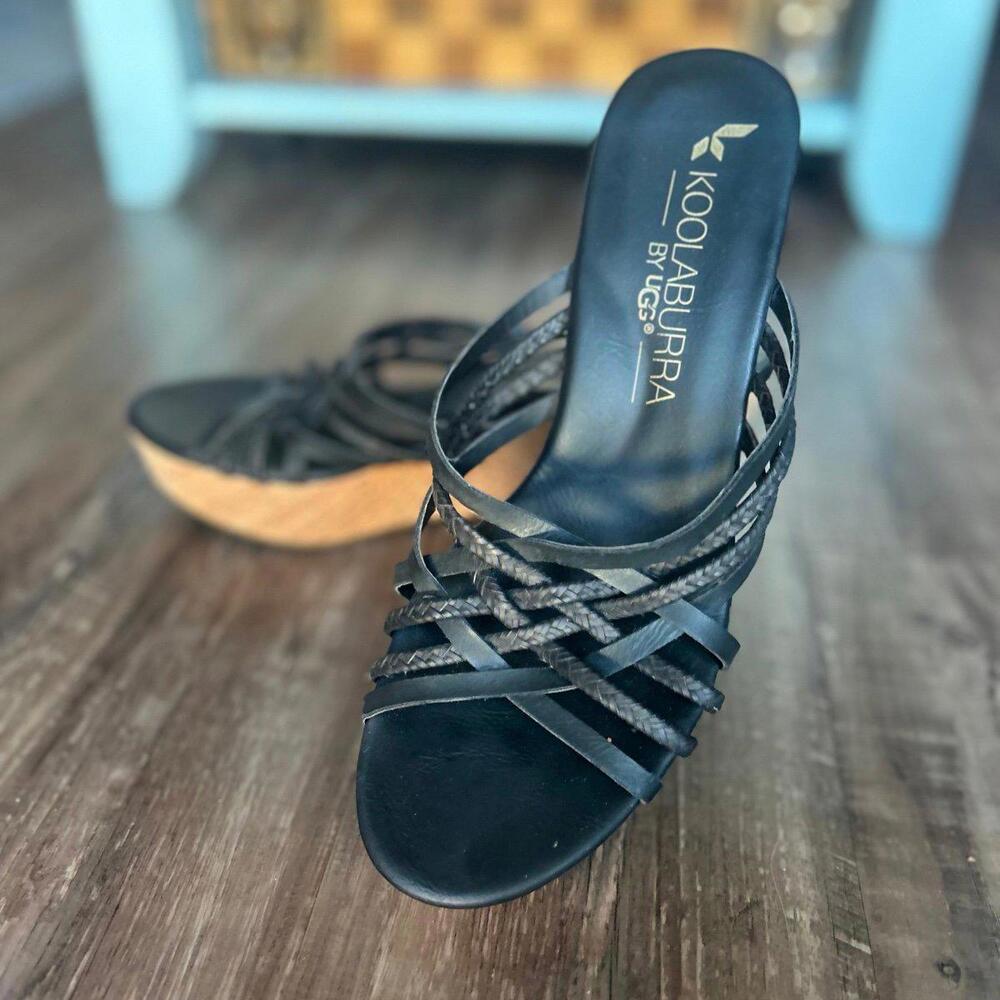 Koolabura by UGG Braided Black/Cork Wedge Sandals Size 10 Women’s